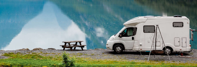 Wohnmobil am See geparkt